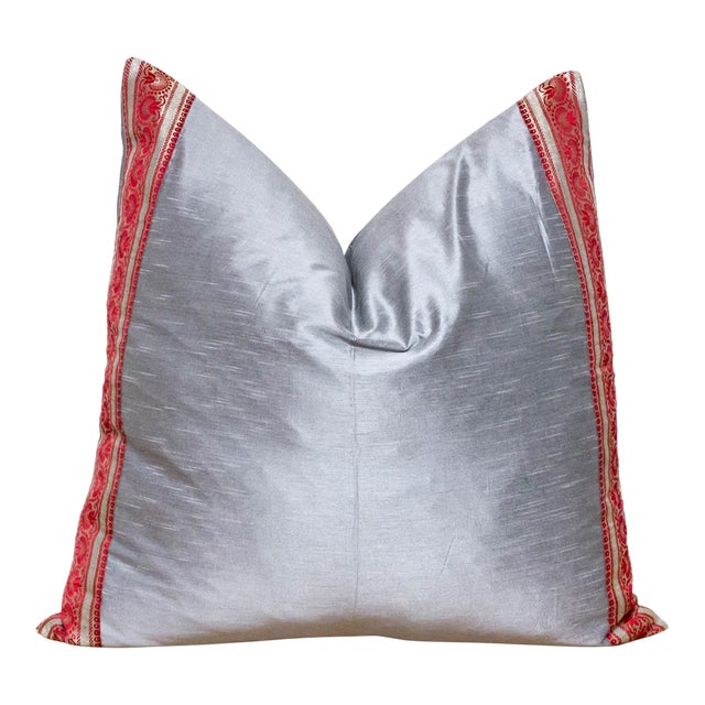 Hazy Silver Festive Silk Euro Pillow Cover For Sale