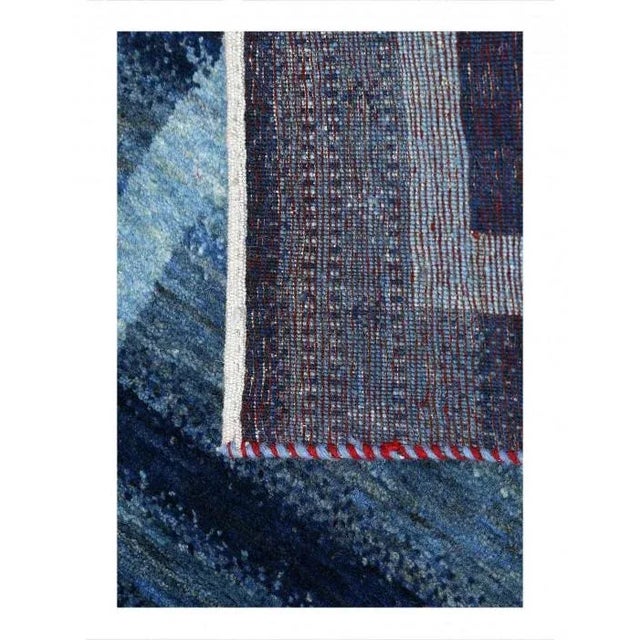 Traditional Pasargad DC Blue Color Fine Hand Knotted Persian Gabbeh Runner For Sale - Image 3 of 3