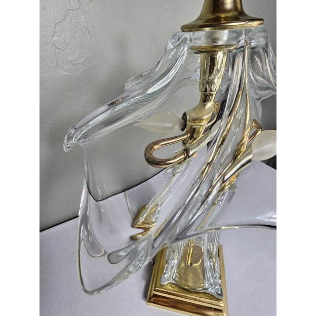 Art Nouveau Vintage 1960s Crystal Cofrac Art Verrier Brass French Table Lamp For Sale - Image 3 of 12