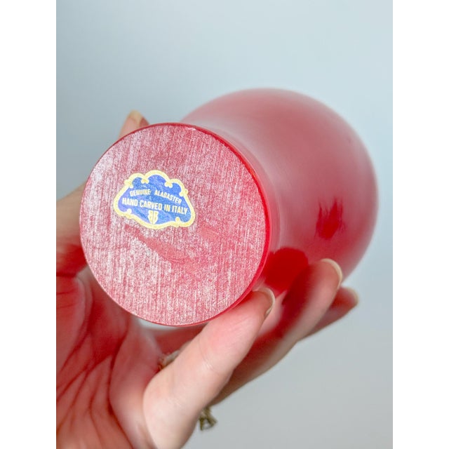 Modern Vintage Italian Hand Carved Red Alabaster Vase For Sale - Image 3 of 6