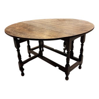 Antique English Oak Round Drop-Leaf Dining Table For Sale