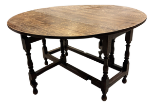Antique English Oak Round Drop-Leaf Dining Table