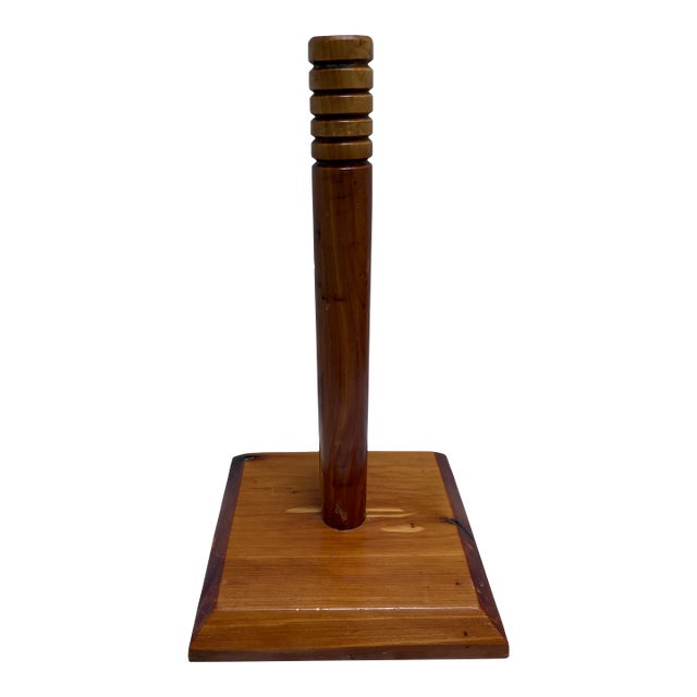 Vintage Large Handcrafted Wood Paper Towel Holder Stand For Sale