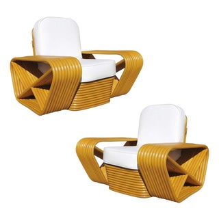 Restored 10 Strand Square Pretzel Rattan Lounge Chair Paul Frankl Style, Pair For Sale