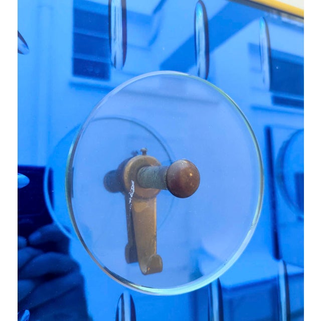 Vintage Space Age Italian Wall Coat Hanger in Blue Glass and Brass by Murano for Cristal Art, 1970s For Sale - Image 4 of 11
