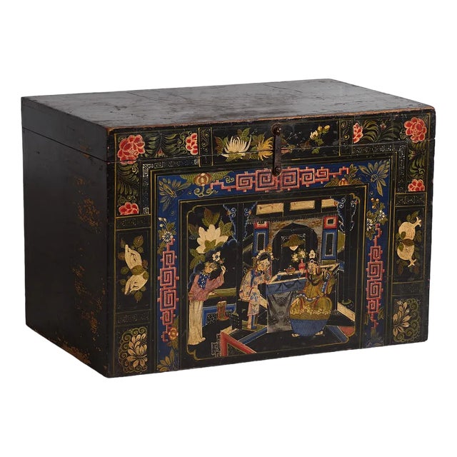 Antique Dark Colored Opera Trunk with Floral Details, 1900s For Sale