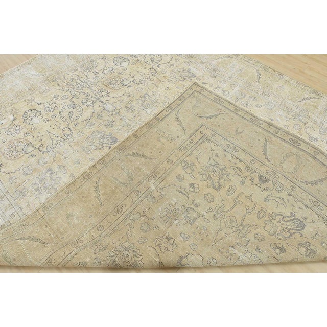Tabriz Rug 9’9” X 12’6” Beige Wool Vintage Distressed Hand-Knotted Carpet For Sale - Image 14 of 15