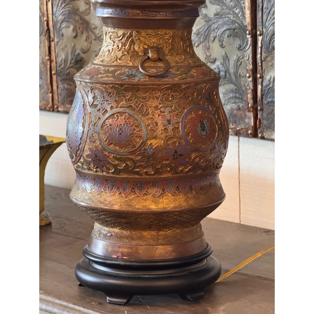 Mid 20th Century Mid 20th Century Champlevé Bronze Table Lamp For Sale - Image 5 of 7