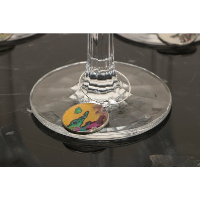 Silver Graffiti Gemstone Wine Charms - Set of 6 For Sale - Image 8 of 9