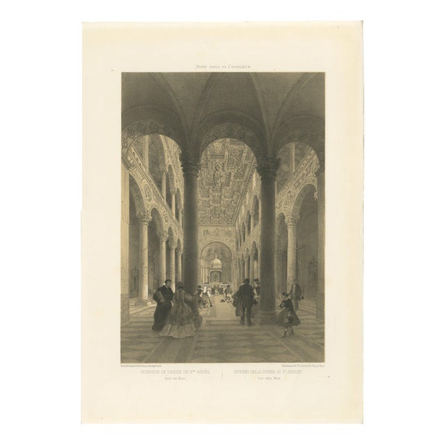 Benoist, Interior of St Agnes Outside the Walls, Rome Classical Basilica View, 1868, Print For Sale