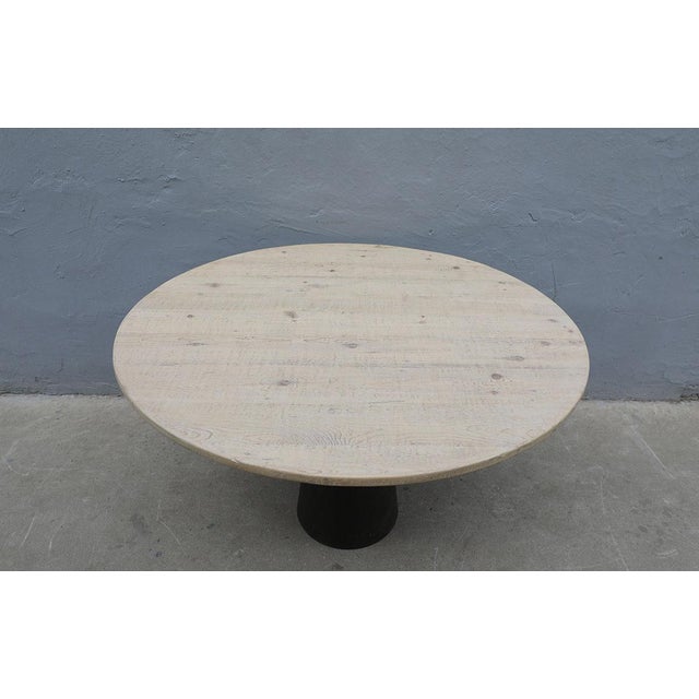 Farmhouse Reclaimed Pine Top, Iron Pedestal Cone Base Dining Table For Sale - Image 3 of 3