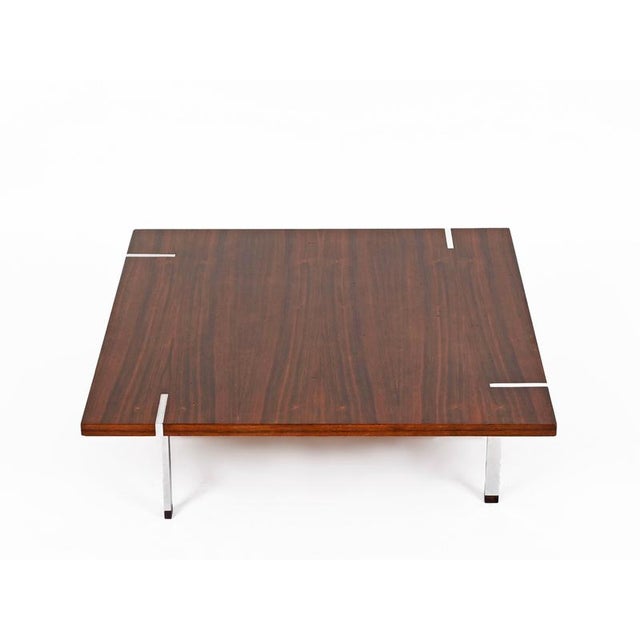 Large Square Coffee Table in Rosewood and Chrome from Pizzetti, Italy, 1970s For Sale - Image 17 of 18