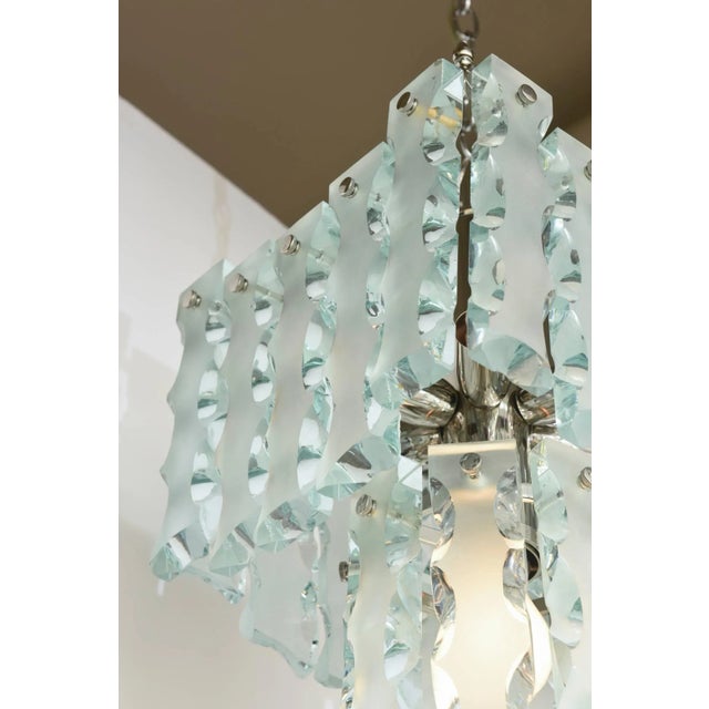 1950s 1950s Italian Mid-Century Murano Etched Glass Pendant Chandelier For Sale - Image 5 of 11