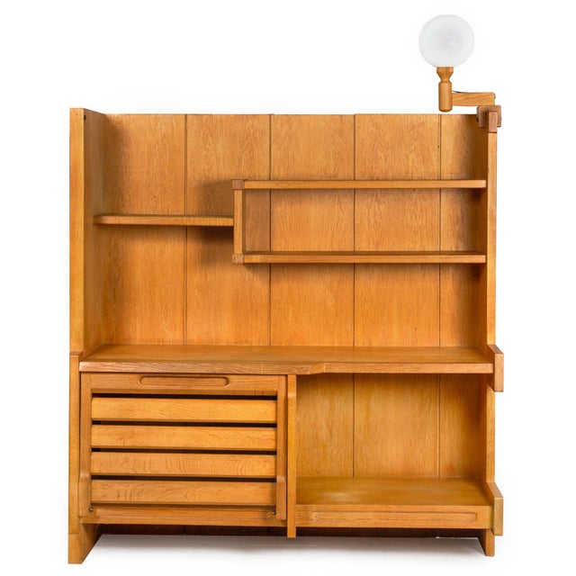 1970s French Modernist Oak Bar Cabinet Bookshelf by Guillerme and Chambron For Sale - Image 5 of 16