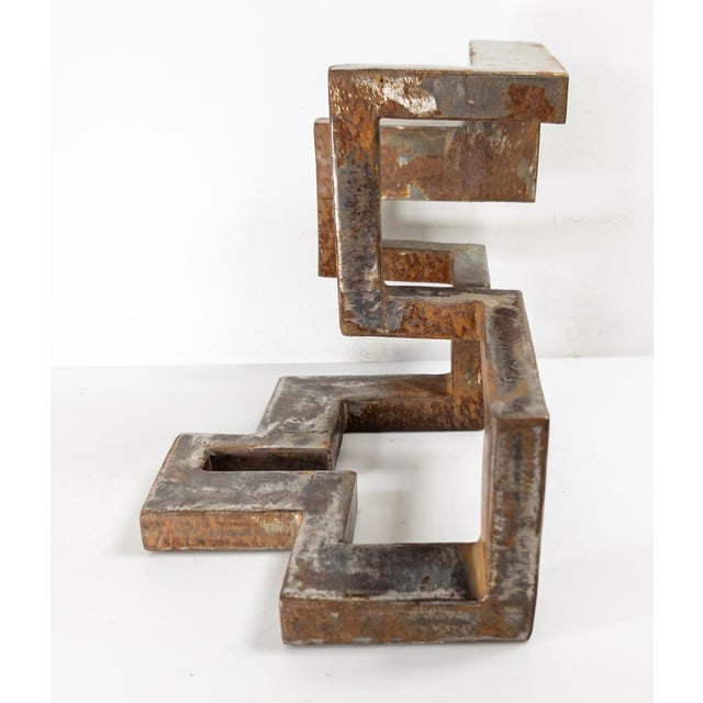 Metal Mid-Century Modern Abstract Brutalist Geometric Steel Sculpture, Unsigned For Sale - Image 7 of 10
