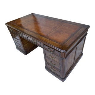 Antique English Desk With Leather Inlay For Sale