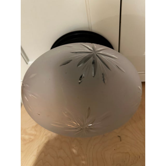 Vintage Frosted Star Cut Shade With Vintage Dark Metal Flush Mount Fixture For Sale In New York - Image 6 of 6