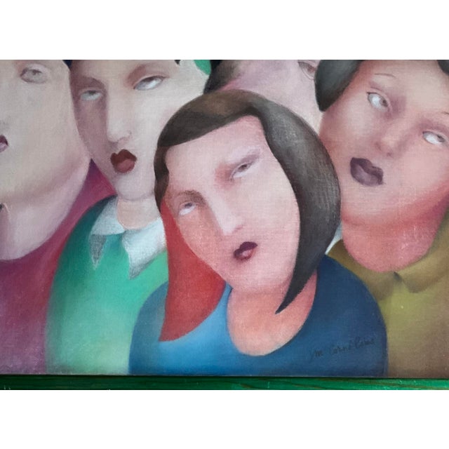 Modern Jeanne Marie Cornélius, Modernist Figurative, 1970s, Pastel and Fabric For Sale - Image 3 of 9