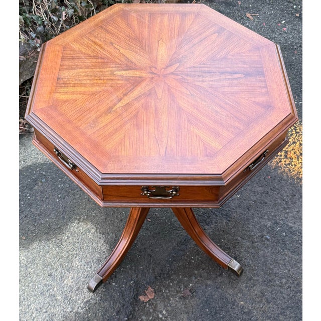 Vintage English Regency Cherry Wood Octagonal Drum Table For Sale In New York - Image 6 of 11
