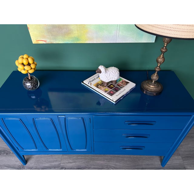 1970s Mid Century Modern High Gloss Blue Lacquered Dresser For Sale - Image 10 of 10