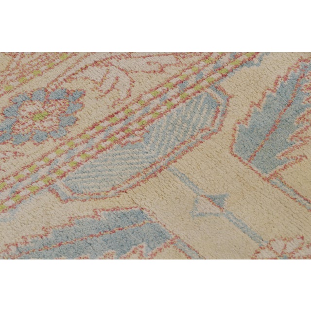 1900 - 1909 Antique Agra Rug Beige Pink Blue Wool Geometric Indian Runner For Sale - Image 5 of 11
