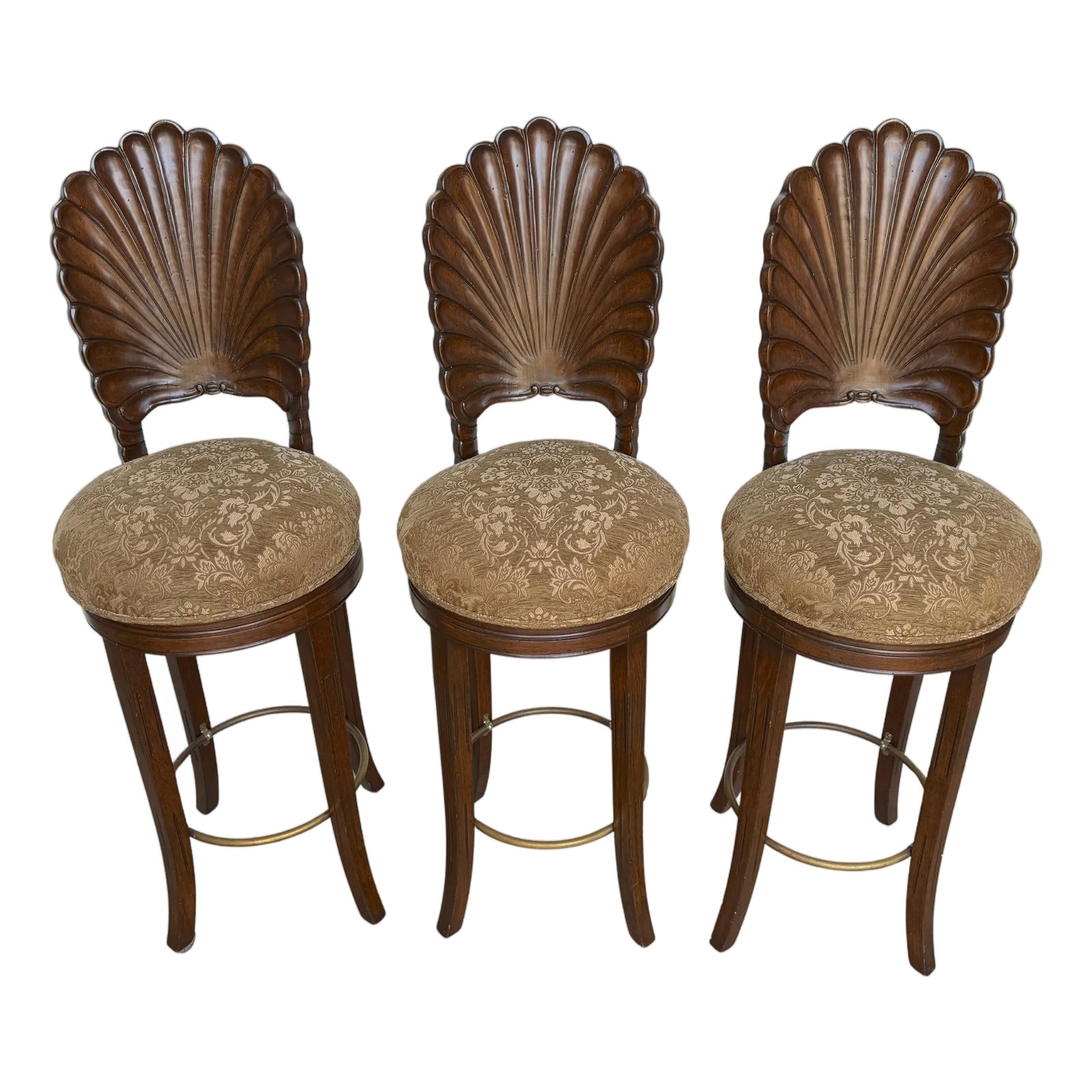 Set of Three Italian Carved Fruitwood Shell-Back Grotto Bar Stools ...