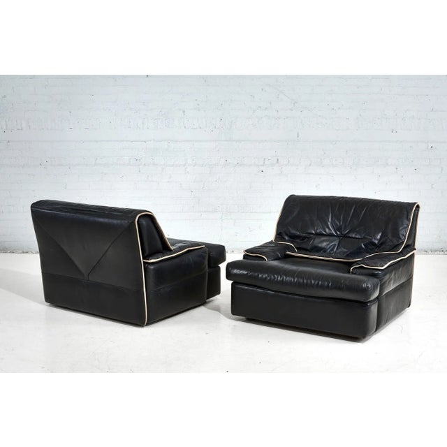 Black Pair Guido Faleschini Black Leather Lounge Chairs, Italy 1970 For Sale - Image 8 of 12