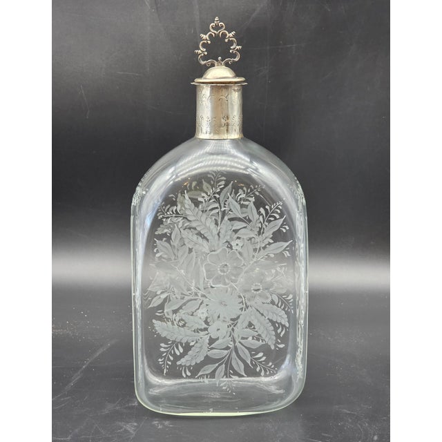 Late 19th Century Engraved Glass Liqueur Bottle with 800 Silver Stopper, Venice For Sale - Image 8 of 11