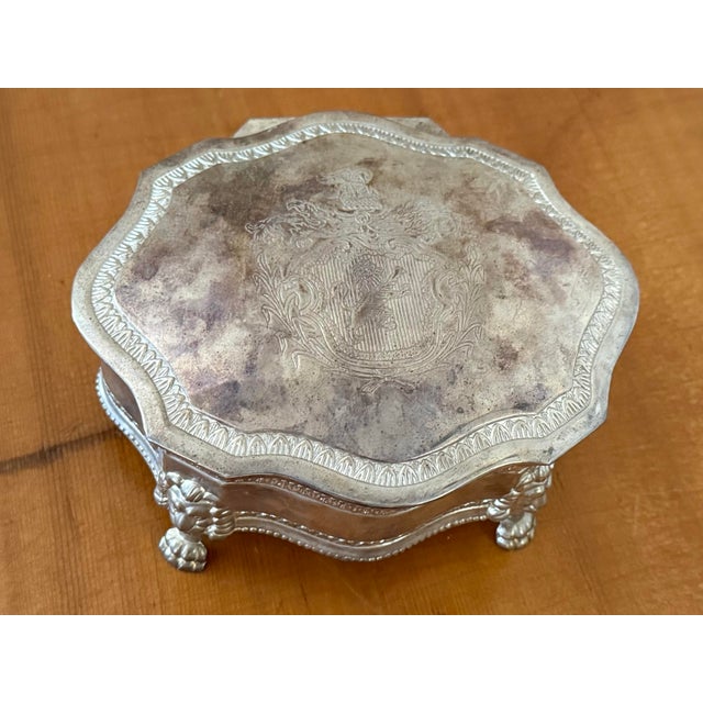 Late 20th Century Vintage Silverplate Crest Trinket Box With Lion Paw Feet For Sale - Image 5 of 11