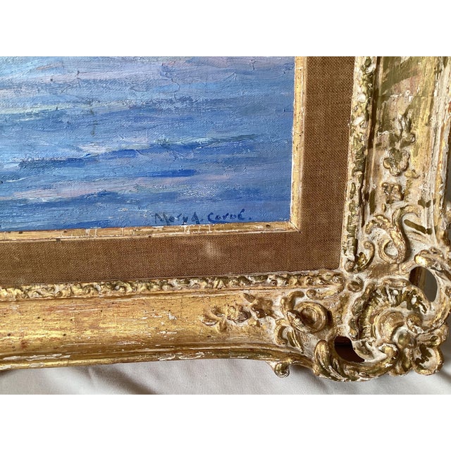 Impressionist Oil Painting on Board of City Harbor Scene in Original Frame For Sale - Image 4 of 9
