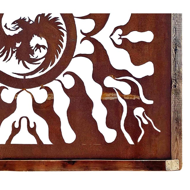 Mid 20th Century Steel Torch Cutout Panel With Flame and Phoenix Design For Sale - Image 5 of 7