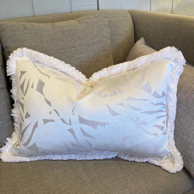 Contemporary Nights in White Satin Glam Rectangle Pillow With Down Feather Insert For Sale - Image 3 of 4