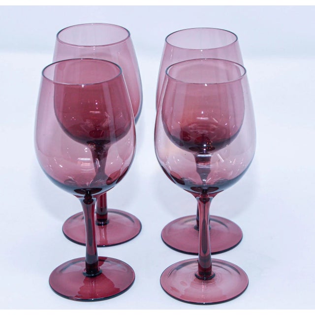 Glass Vintage French Amethyst Purple Hand-Blown Wine Glasses, Set of 4, Circa 1980 For Sale - Image 7 of 13