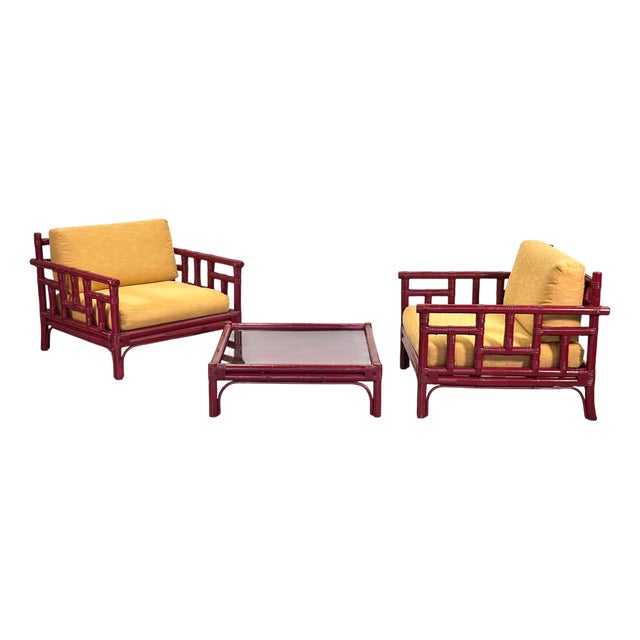 Bamboo Living Room Set from Vivai Del Sud, 1970s, Set of 3 For Sale