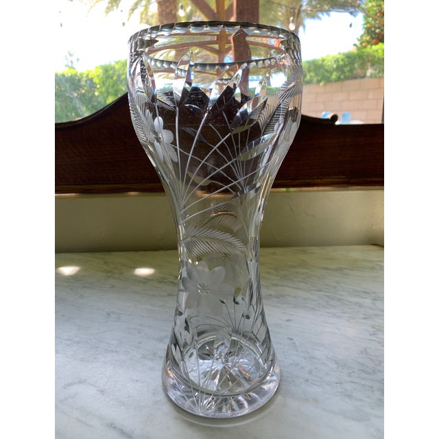 Here we have a stunning antique American Brilliant Cut Crystal vase. A tall and lovely corset shape featuring hand cut...