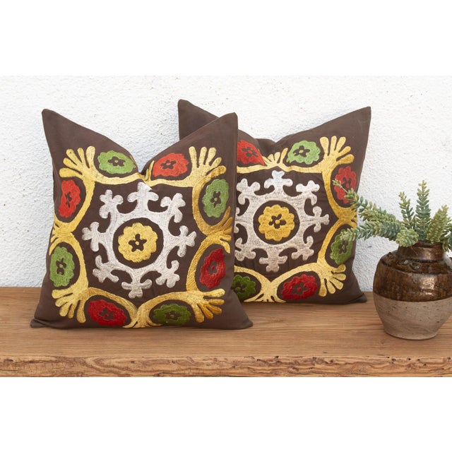 Textile Radiating Floral Suzani Pillow Covers, Pair For Sale - Image 7 of 7