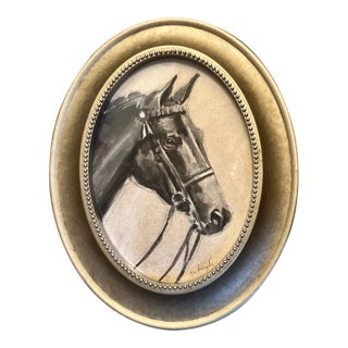 Contemporary Original Stephen Heigh Horse Painting Study Oval Tabletop Frame For Sale