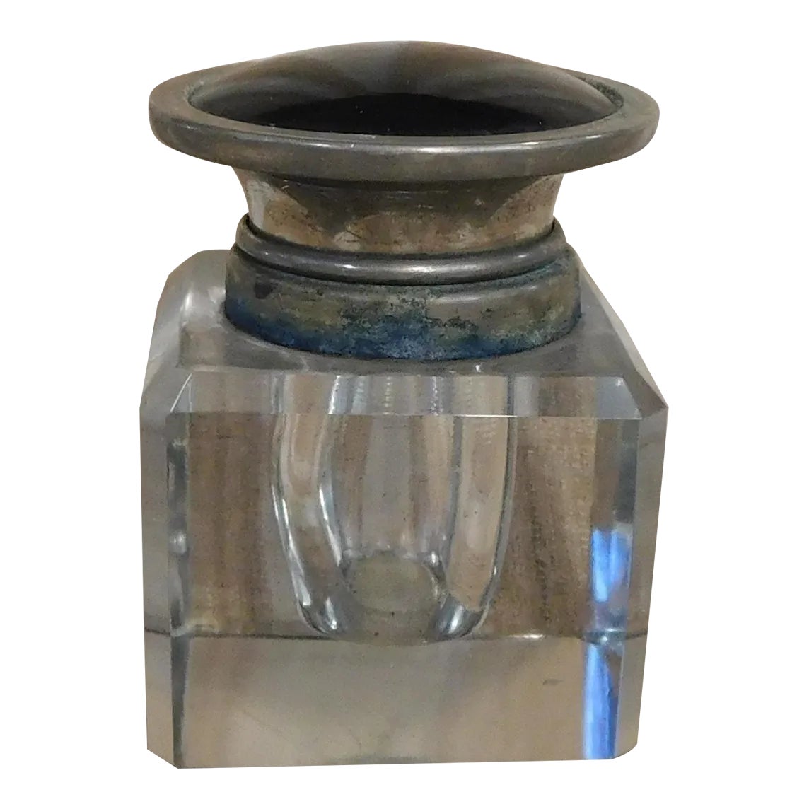 1950s Cut Crystal Inkwell With Black Hinged Top | Chairish