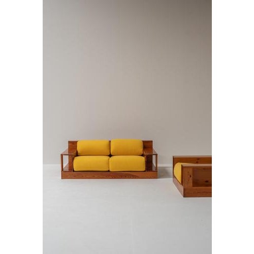 Mid-Century Modern Italian 2-Seater Lounge Chair in Yellow Upholstery, 1970s For Sale - Image 9 of 14