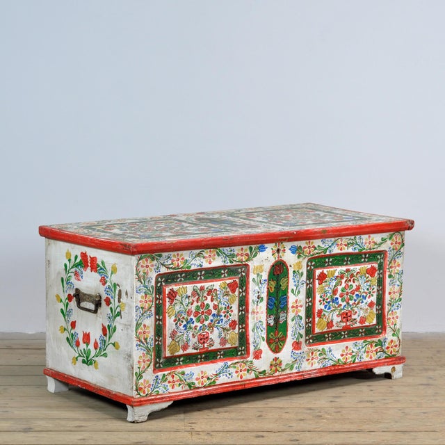 Folk Art Bridal Chest, 1948 For Sale - Image 3 of 14