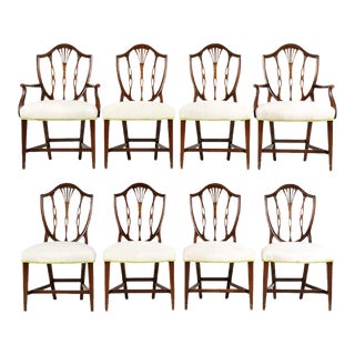 Eight Hepplewhite Style Shield Back Dining Chairs For Sale