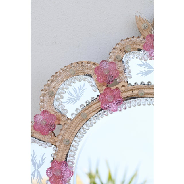 Glass Excepetional Vintage Pink Murano Glass Wall Mirror For Sale - Image 7 of 13
