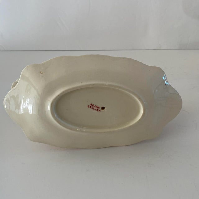 1950s Adams Mazara Red Pink Transferware Gravy Boat & Attached Underplate For Sale In Richmond - Image 6 of 10