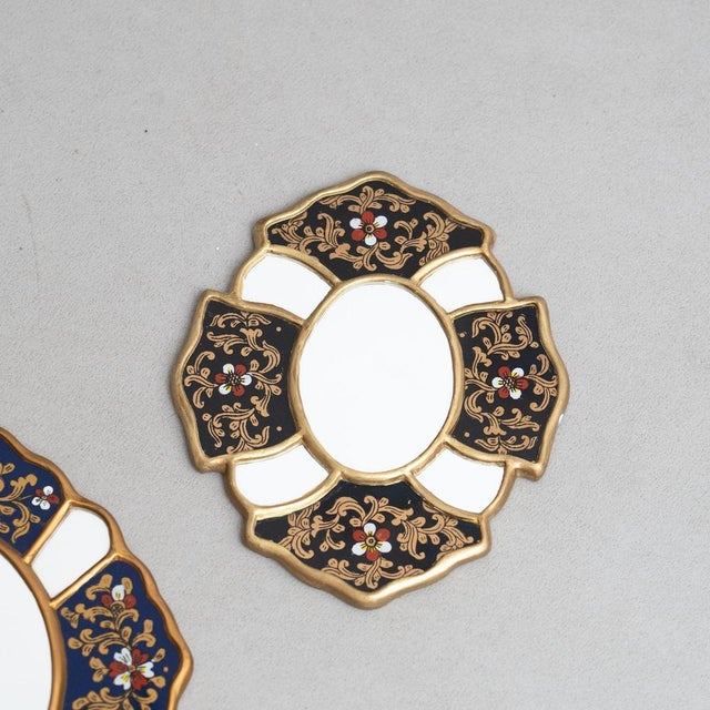 Mid-Century Peruvian Hand-Painted Wooden Wall Mirrors, 1960s, Set of 3 For Sale - Image 6 of 11