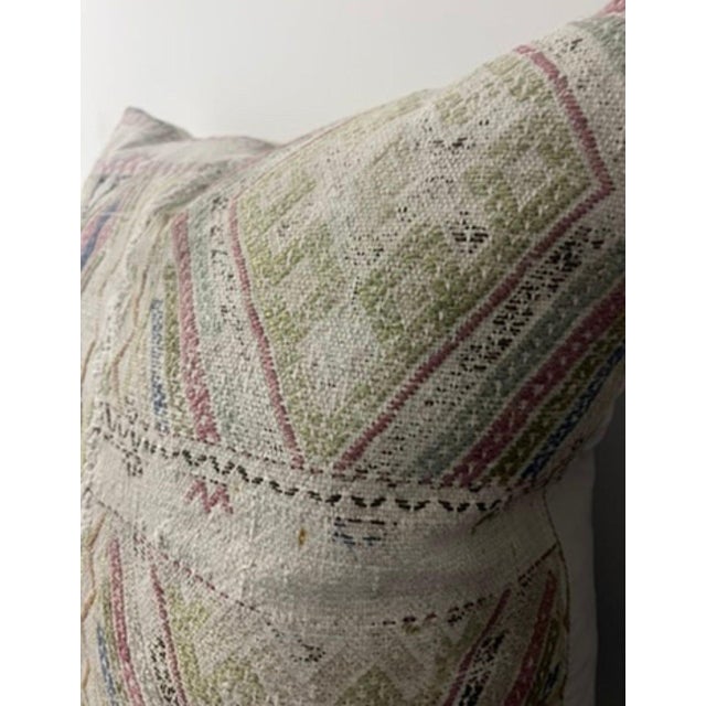 2020s Turkish Woven Pillow in Pink, Green and Blue Motif For Sale - Image 5 of 7