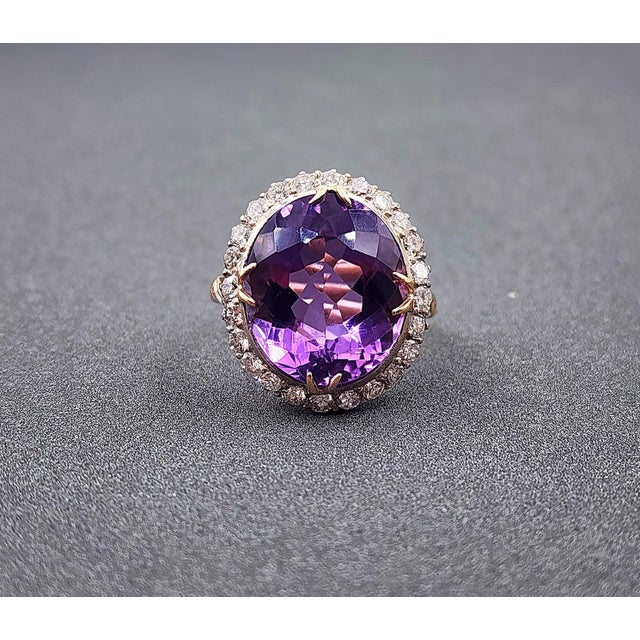 16.00 Ct Vintage Amethyst & Diamond Ring Size 7.5 For Sale - Image 4 of 8
