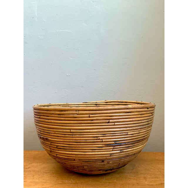 Vintage Natural Pencil Reed Decorative Bowl For Sale - Image 9 of 12
