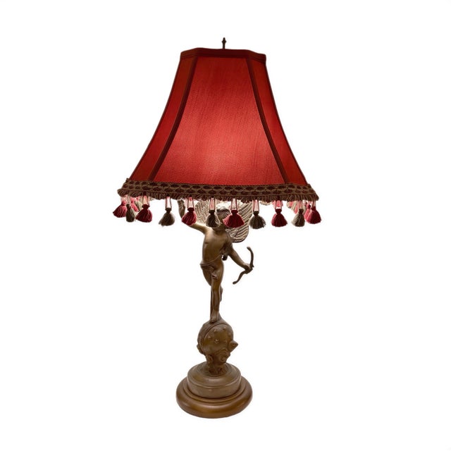 Metal 1980s Spanish Bronze Cupid Sculpture Table Lamp For Sale - Image 7 of 8