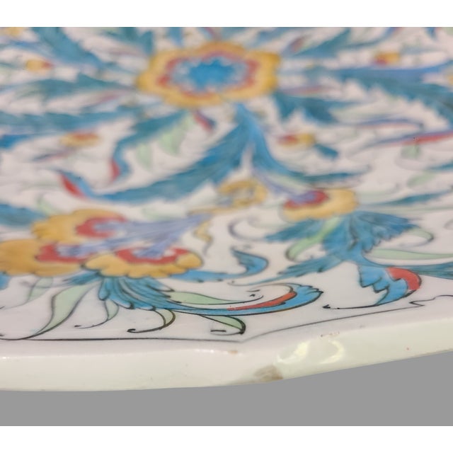 Tiffany Blue Vintage Large Hand Painted Wall Platter Tray Ceramic Avanos/Türkiye Artist Signed For Sale - Image 8 of 10