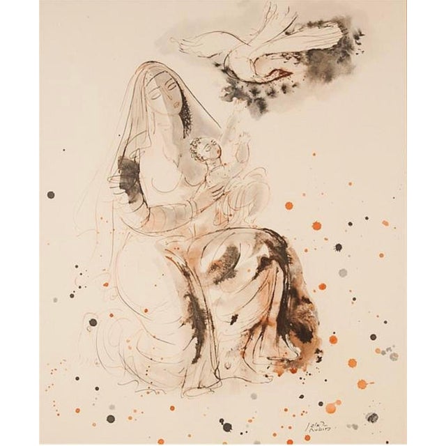 Contemporary 1960s Reuven Rubin "Mother and Child" Original Lithograph Print, 1961 For Sale - Image 3 of 5